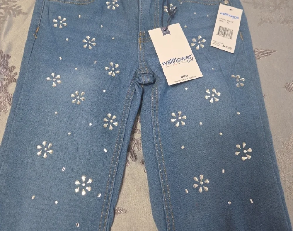 Wallflower Girls's Size 10 Light Blue Floral Flare Jeans - Picture 2 of 11